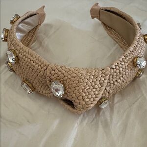 Raffia Woven Jeweled Headband in Natural